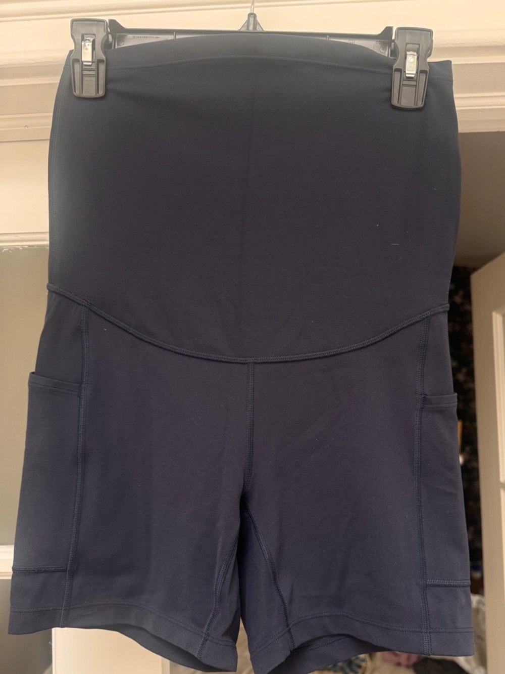 CRZ YOGA Butterluxe Maternity Biker Shorts w/Pockets - 5" Inseam - Small - Navy